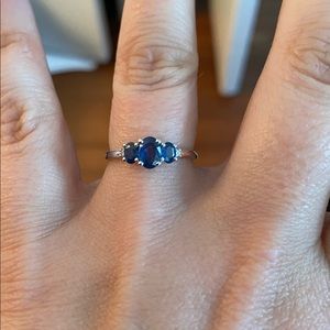 Three stone genuine sapphire ring
